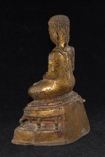 Seltener antiker Tempel Buddha Bronze vergoldet.Starke Patina