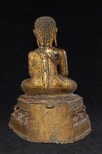 Seltener antiker Tempel Buddha Bronze vergoldet.Starke Patina