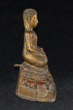 Seltener antiker Tempel Buddha Bronze vergoldet.Starke Patina