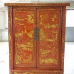Antiker Hochzeitsschrank, lackiert rot & gold, Shanxi, Chinesische Ulme, Front offen