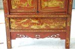 Antiker Hochzeitsschrank, lackiert rot & gold, Shanxi, Chinesische Ulme, Front Detailansicht