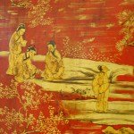 Antiker Hochzeitsschrank, lackiert rot & gold, Shanxi, Chinesische Ulme, Detailansicht
