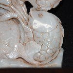Antike Schnitzerei Emerald Jade mit Fisch und Lotos