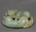 Antikes Paar Liegende Löwen in Hetian Jade
