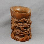 Antiker Brush Pot in Bambus " Three Winter Friends "