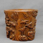 Antiker Brush Pot in Bambus " Three Winter Friends "
