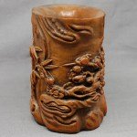 Antiker Brush Pot in Bambus " Three Winter Friends "