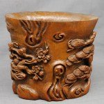 Antiker Brush Pot in Bambus " Three Winter Friends "