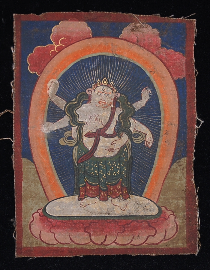 Antiker kleiner Thanka Tibet 6-Arm Buddha