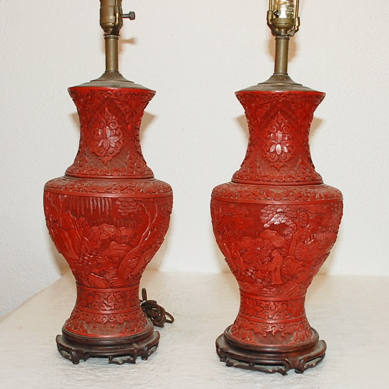 Paar Antike Cinnabar Laquer Lampen