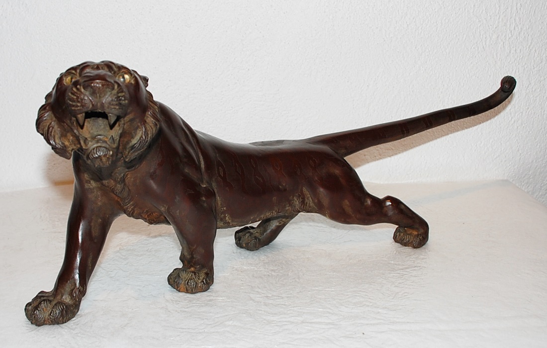 Antiker Tiger Bronze Meiji Periode Glasaugen