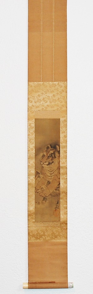 Antike Bildrolle Tea Ceremony " Tiger / Tora " auf Seide