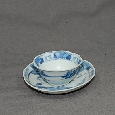Antike Kangxi B&W Bowl mit Teller Shipwreck