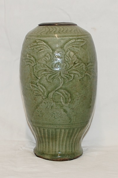 Antike Ming Dy Longquan Celadon Vase mit Phoeny. und Silbermontierung