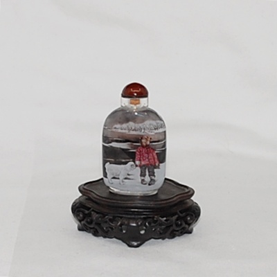 Feine innen bemalte Snuff Bottle Mädchen mit Hund